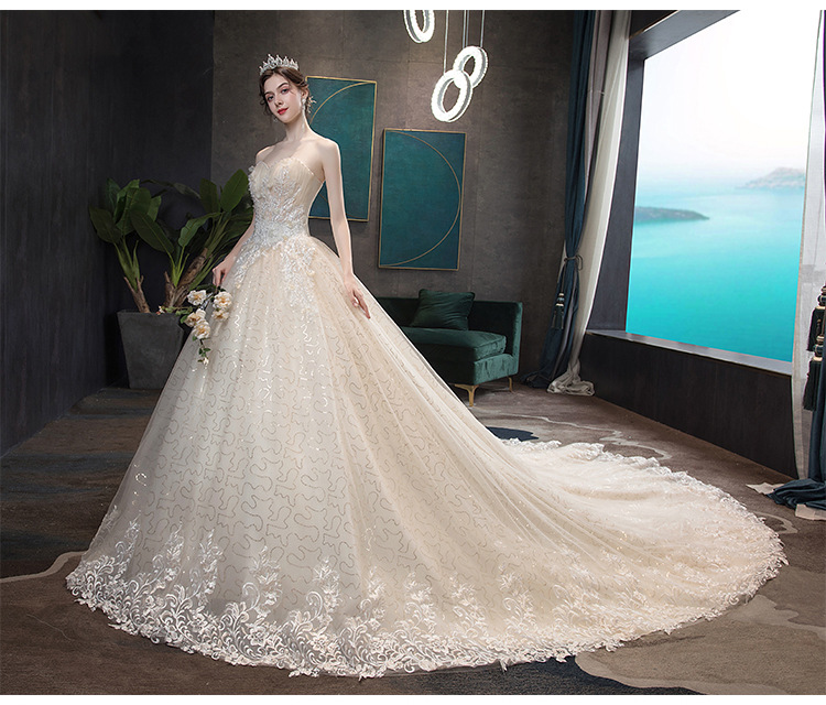 Chic Slim Champagne Strapless Wedding Dress Bridal Gown
